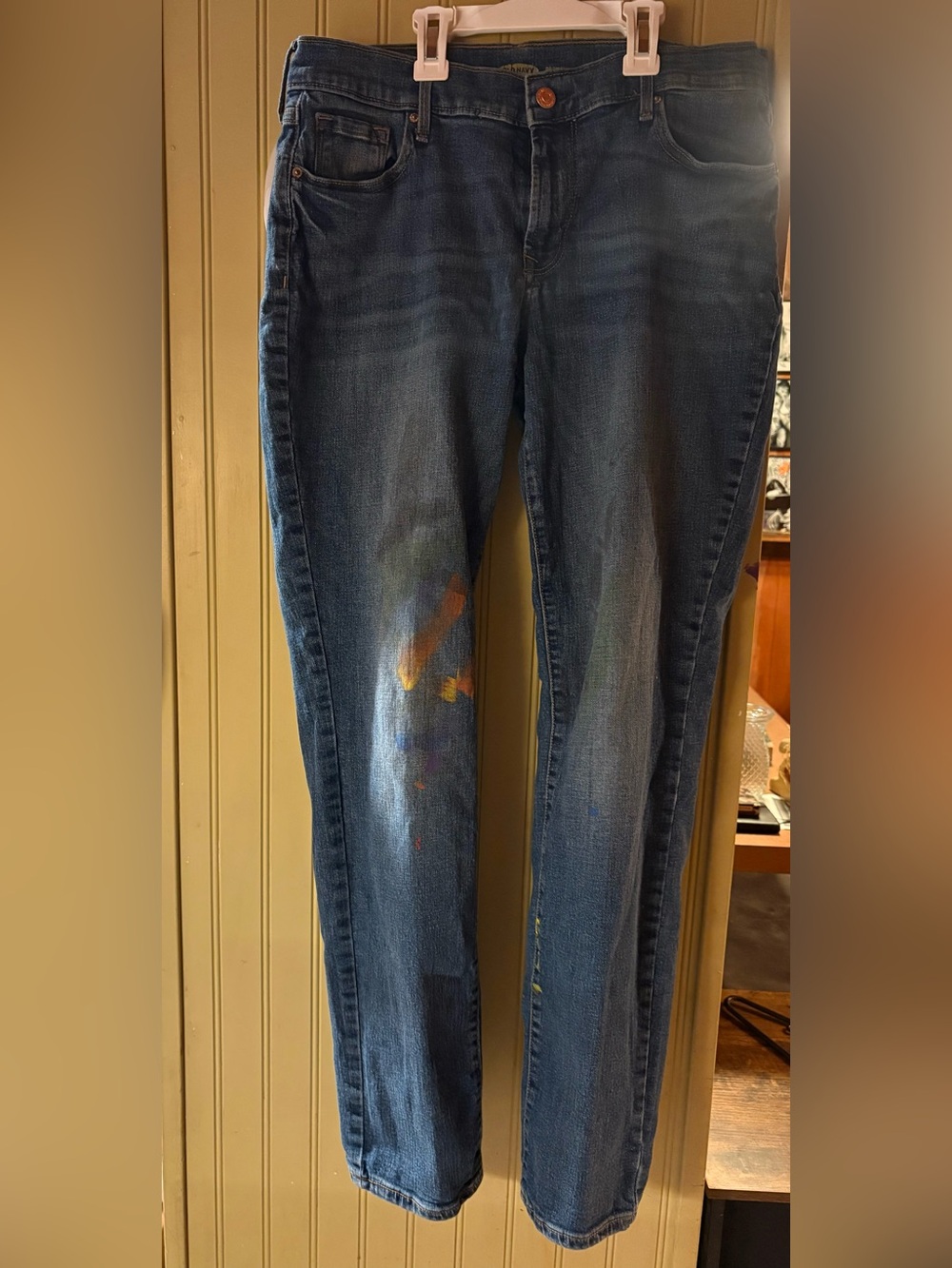 Old Navy Straight Leg Jeans with Paint Splatters - Dark Blue